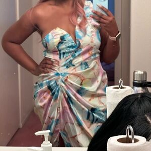 NWT-Multicolor Pastel One Shoulder Dress